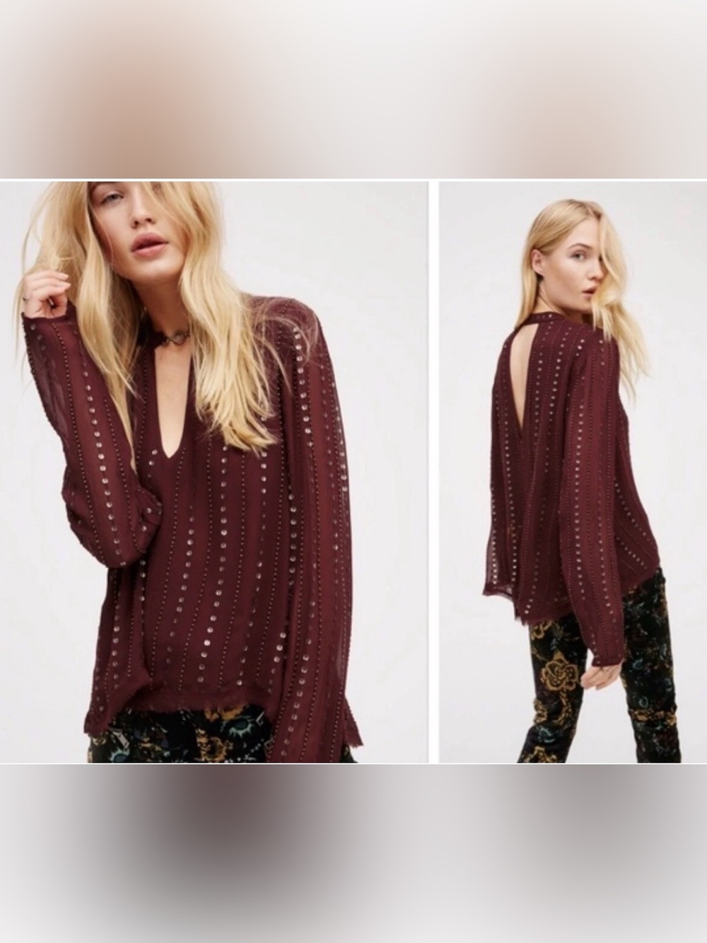 Free People Women's 'Young Love' Embellished Beaded Blouse Plum
